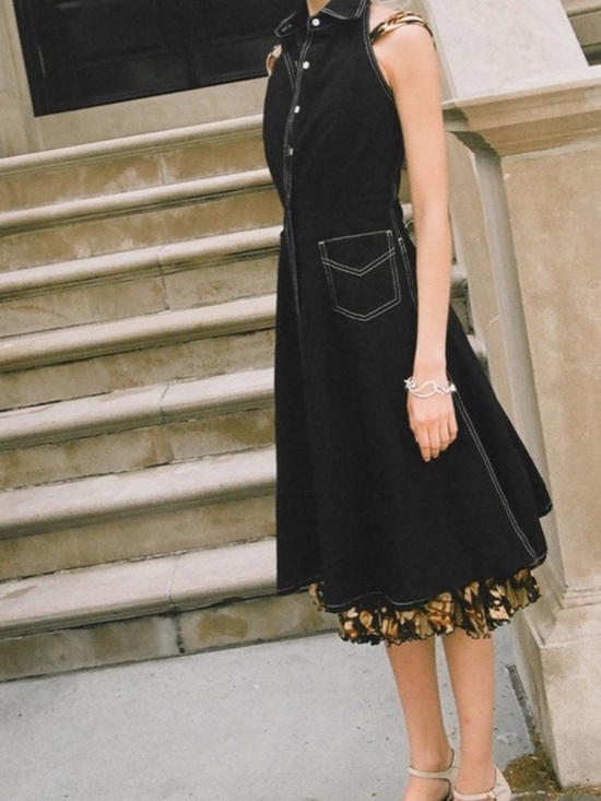 Ralph Lauren Dresses & Skirts - Vintage Ralph Lauren Black Denim Sleeveless Halter Midi Dress with Pockets Sz 16